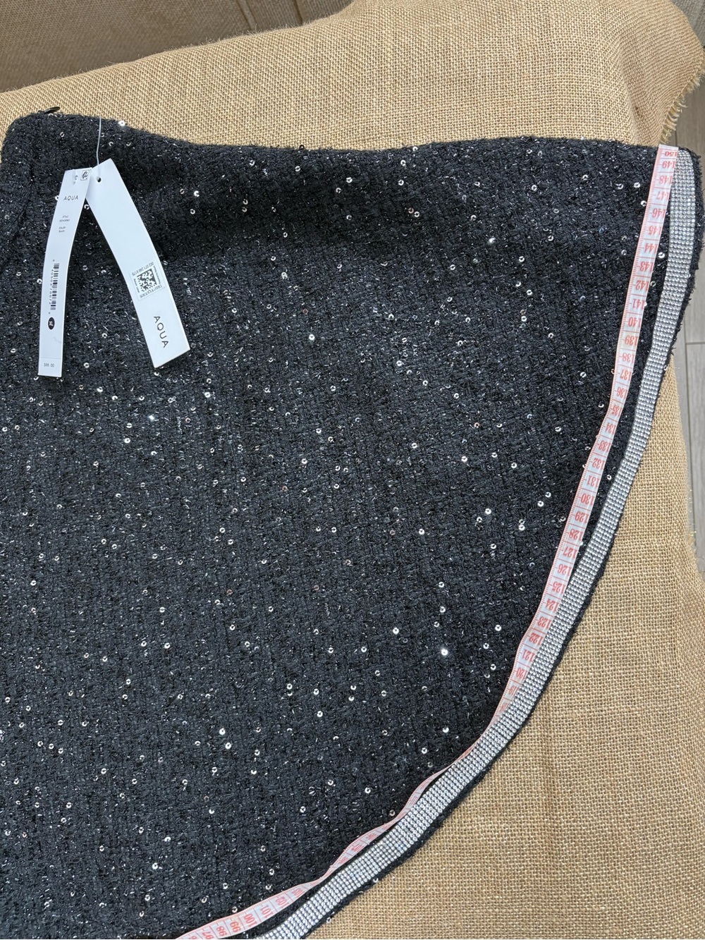 AQUA Black Rhinestone Tweed Flared Mini Skirt - Picture 4 of 7